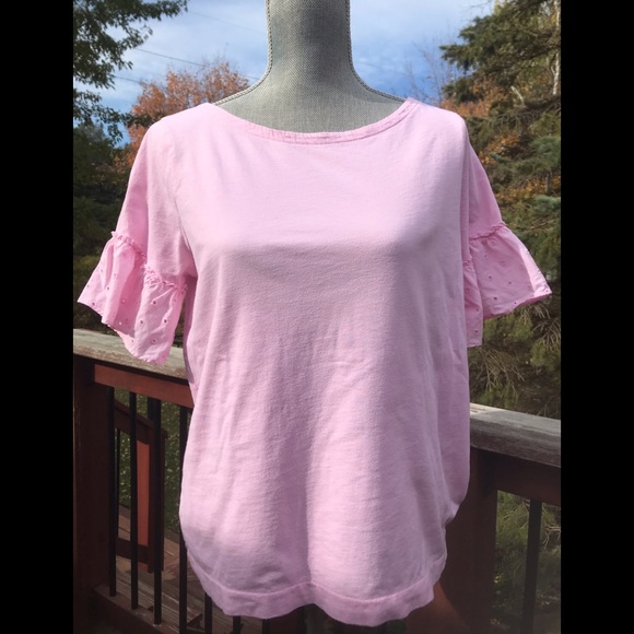 EUC J Crew pink t with unique puffy sleeves. - Picture 1 of 5